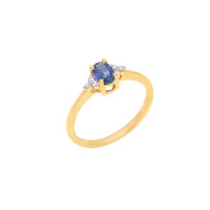 Shweta Creations Certified 14K Yellow Gold 0.6 Carat Sapphire Gemstone 0.8 carat Natural Diamond (G-H Color, SI1-SI2 Clarity) Rings for Women (Size : 6.5)