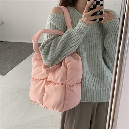 Puffer Tote Bag for Women Puffy Tote Bag Purse Soft Fluffy Padded Down Cotton Quilted Shoulder Bags Handbags (Pink,one size)