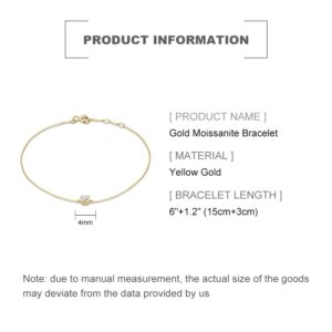 14K Gold Moissanite Bracelet for Women,Dainty Adjustable Extension Chain Bracelet with Diamond,Fashion Jewelry Gifts for Her (Yellow Gold, 14K Gold)