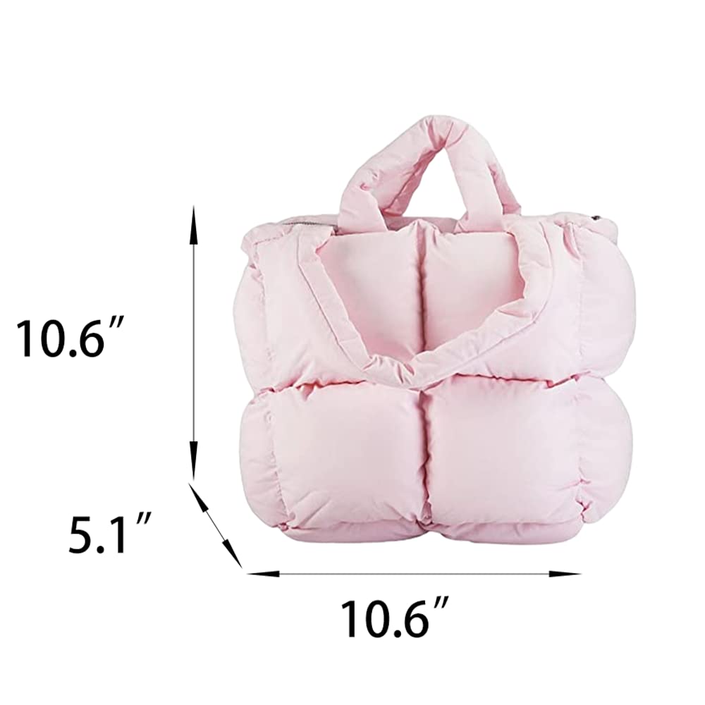 Puffer Tote Bag for Women Puffy Tote Bag Purse Soft Fluffy Padded Down Cotton Quilted Shoulder Bags Handbags (Pink,one size)