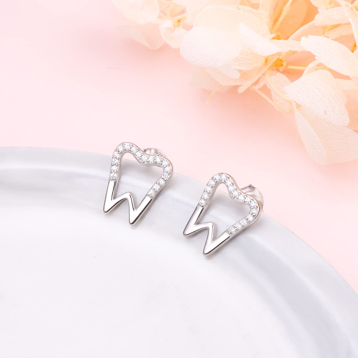 925 Sterling Silver Dainty Tooth Stud Earrings for Women Gifts Jewelry