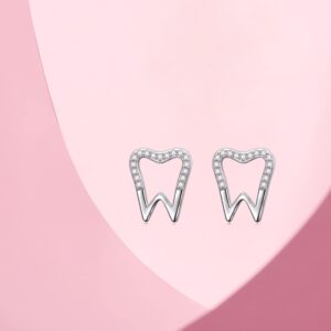 925 Sterling Silver Dainty Tooth Stud Earrings for Women Gifts Jewelry