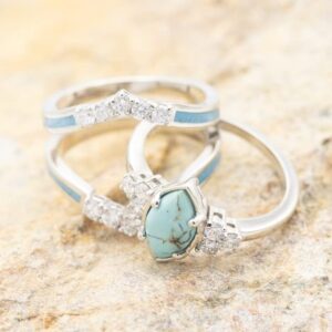 3 PCS Ring Set Natural Turquoise Diamond Rings Turquoise Silver Color Rings for Women Statement Boho Finger RingsTurquoise Jewelry Sparkling Natural Gemstone-7