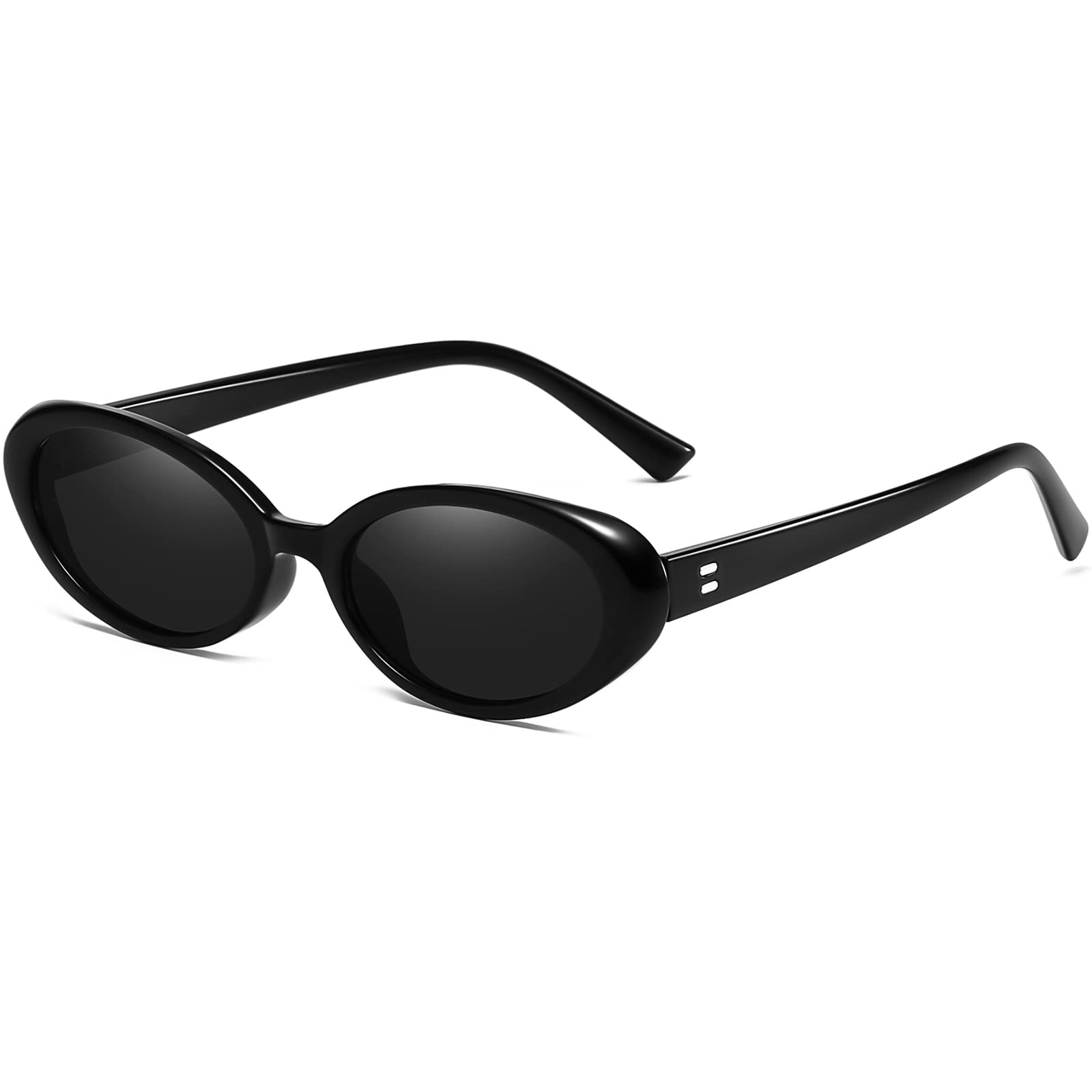 AIEYEZO Retro Oval Sunglasses for Women Fashion Small Oval Frame Sun Glasses 90s Vintage Style Shades (Black)