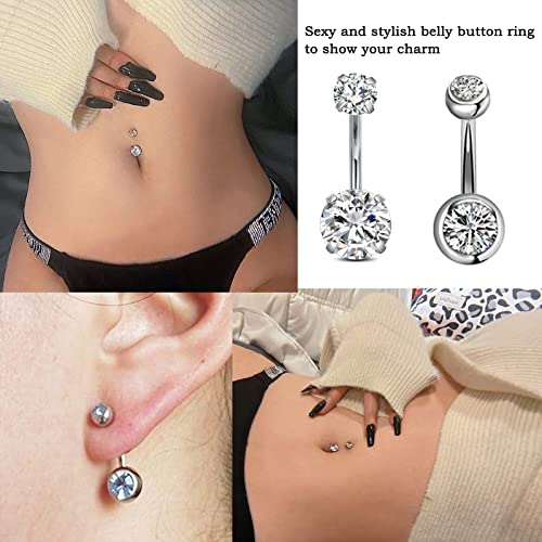 AUXHCYL 8PCS Belly Button Ring,Belly Rings for women Stainless Steel Belly Button Ring Surgical Steel Belly Piercing Silver Dangle Belly Button Rings