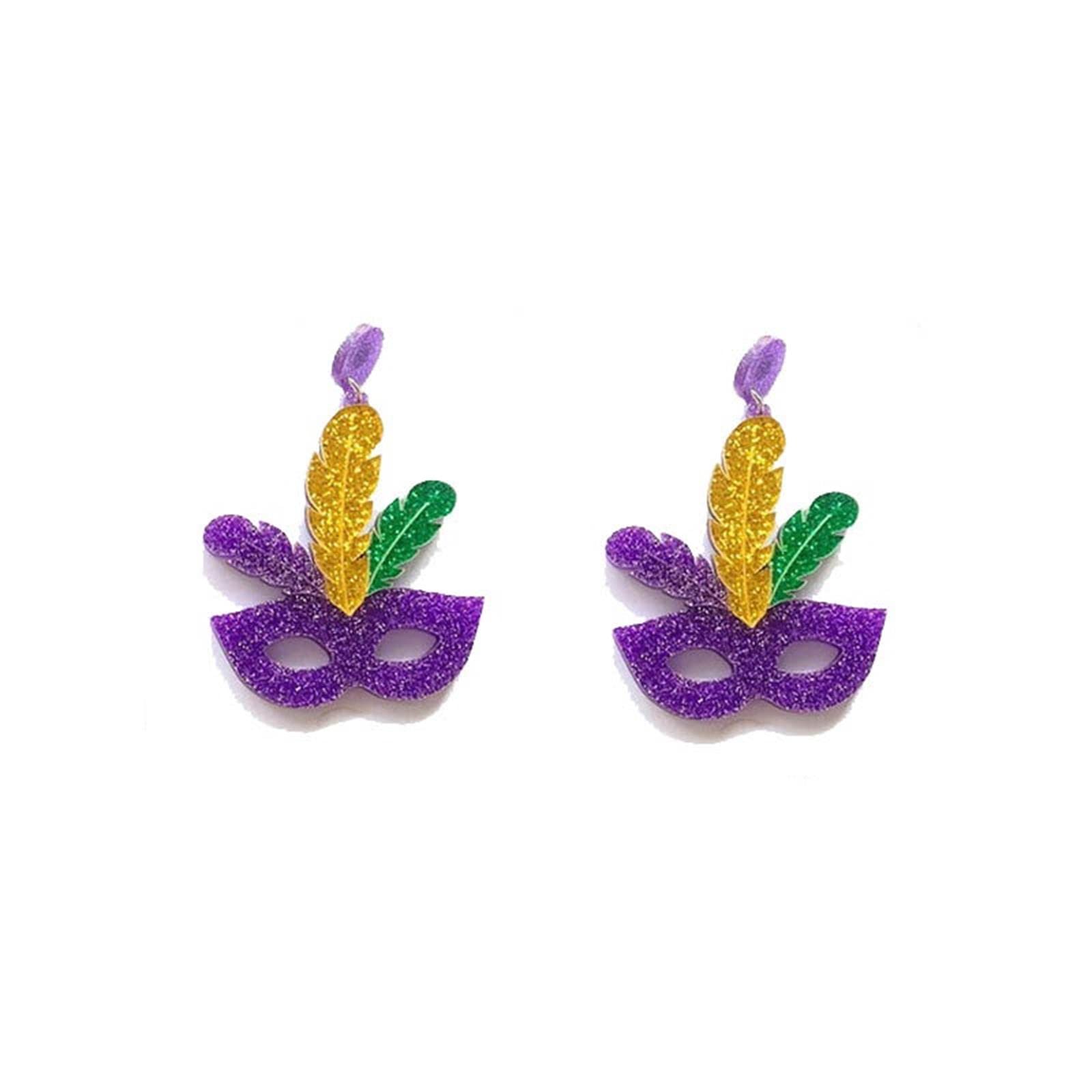 Colorful Mardi Gras Resin Acrylic Earrings Dainty Lobster Hat Mouth Feather Mask Shape Mardi Gras Theme Earrings for Women Jewelry(D)