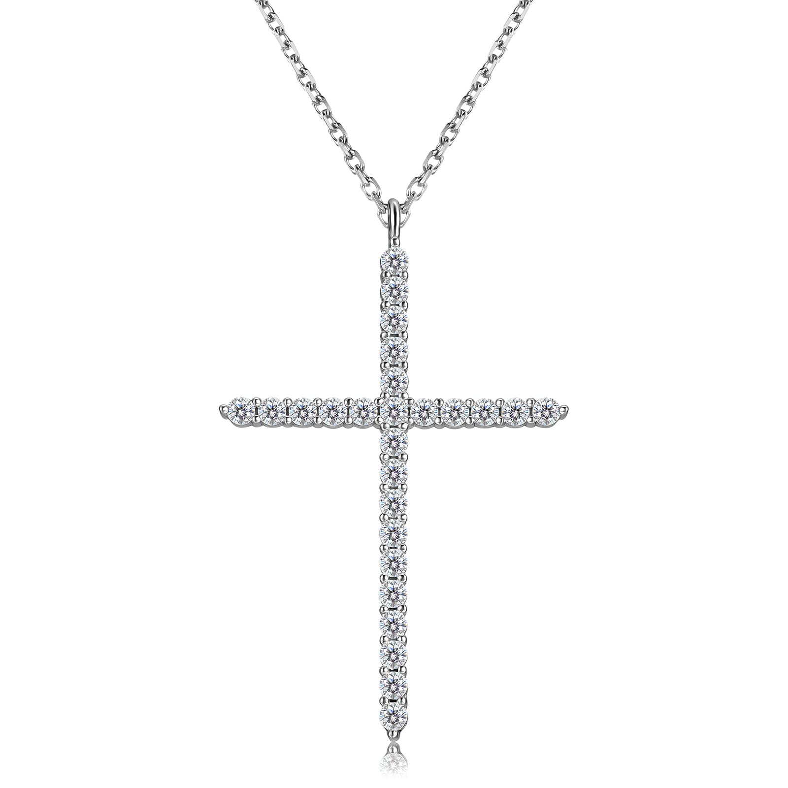 Luxfine Moissanite Cross Necklace for Women, Sterling Silver Diamond Crucifix Pendant, White Gold Plated Iced Out Jewelry, Metal, Moissanite