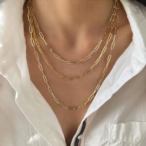 PICKBEAU 18K Gold Plated Paperclip Chain Necklace for Women 3.0MM Gold Chain Necklace, Chain Link Necklace for Men Women Unisex Multiple Length Size-18in