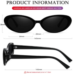 AIEYEZO Retro Oval Sunglasses for Women Fashion Small Oval Frame Sun Glasses 90s Vintage Style Shades (Black)