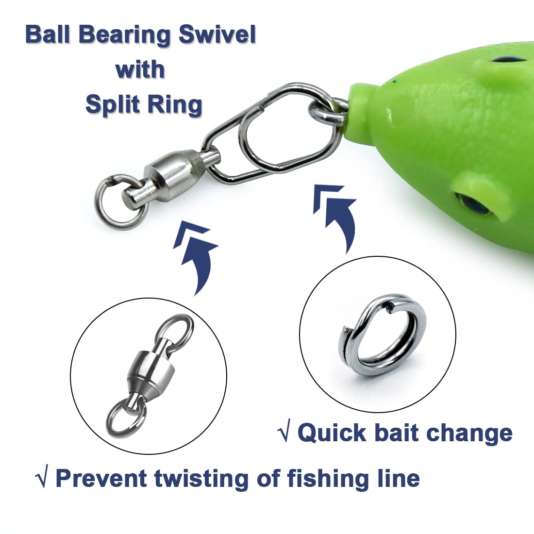 FishTrip 30Pcs Ball Bearing Fishing Swivels with Oval Split Ring, Stainless Steel Snap Swivel Saltwater,Heavy Duty Terminal Tackle Connector (4#)