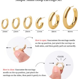 6 Pairs Gold Hoop Earrings Set 14k Gold Plated Huggie Earrings Hypoallergenic Chunky Twisted Thick Jewelry for Multiple Piercing Christmas Gift for Women (6 pairs gold hoop style-04)