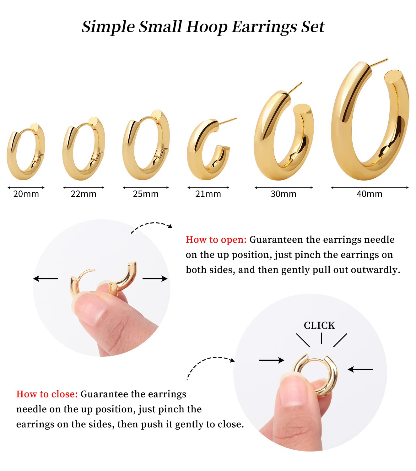 6 Pairs Gold Hoop Earrings Set 14k Gold Plated Huggie Earrings Hypoallergenic Chunky Twisted Thick Jewelry for Multiple Piercing Christmas Gift for Women (6 pairs gold hoop style-04)