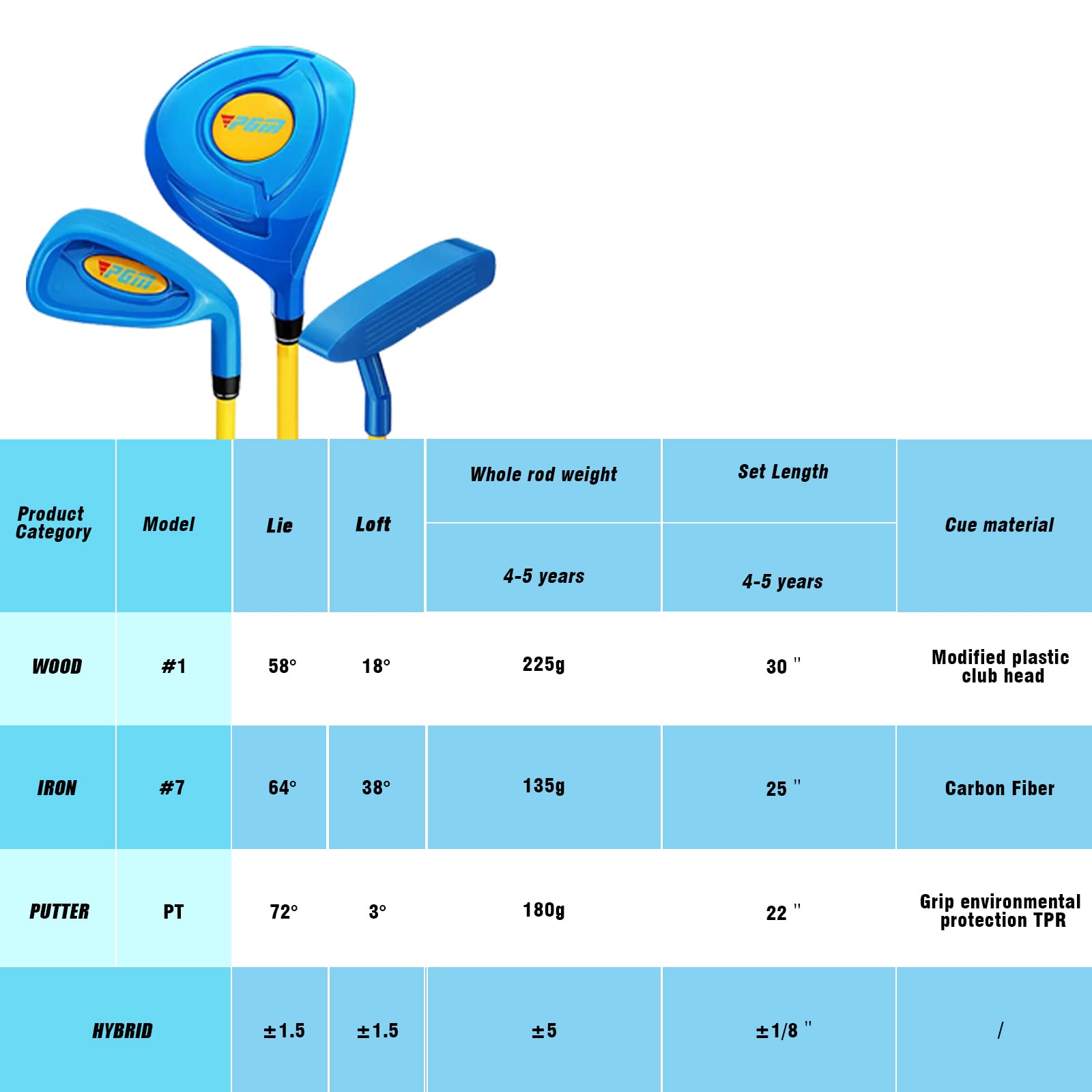 PGM Children's Golf Club Set - Can Hit Real Balls, Includes Wood, Iron, and Putter Clubs, Great for Beginner Boys and Girls, Instructional Training Set