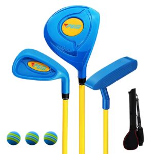 pgm children's golf club set - can hit real balls, includes wood, iron, and putter clubs, great for beginner boys and girls, instructional training set