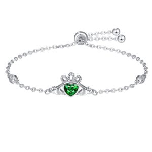 dreamboat claddagh bracelet irish jewelry for women heart bracelets emerald green bracelets may birthstone bracelet sterling silver adjustable bracelets birthday gifts for mom