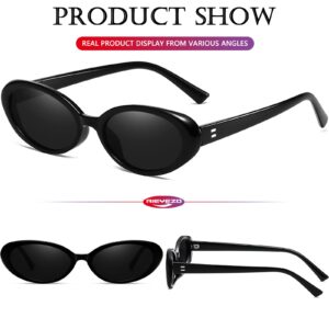 AIEYEZO Retro Oval Sunglasses for Women Fashion Small Oval Frame Sun Glasses 90s Vintage Style Shades (Black)