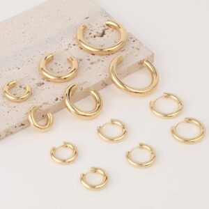 6 Pairs Gold Hoop Earrings Set 14k Gold Plated Huggie Earrings Hypoallergenic Chunky Twisted Thick Jewelry for Multiple Piercing Christmas Gift for Women (6 pairs gold hoop style-04)