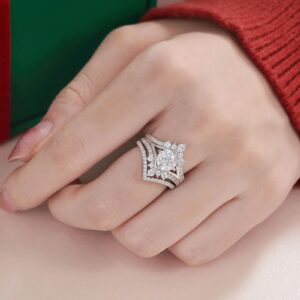 SHELOVES Solitaire Elegant Wedding Engagement Ring Sets AAAAA Cubic Zirconia Curve V Shape Bridal Ring Sz 7