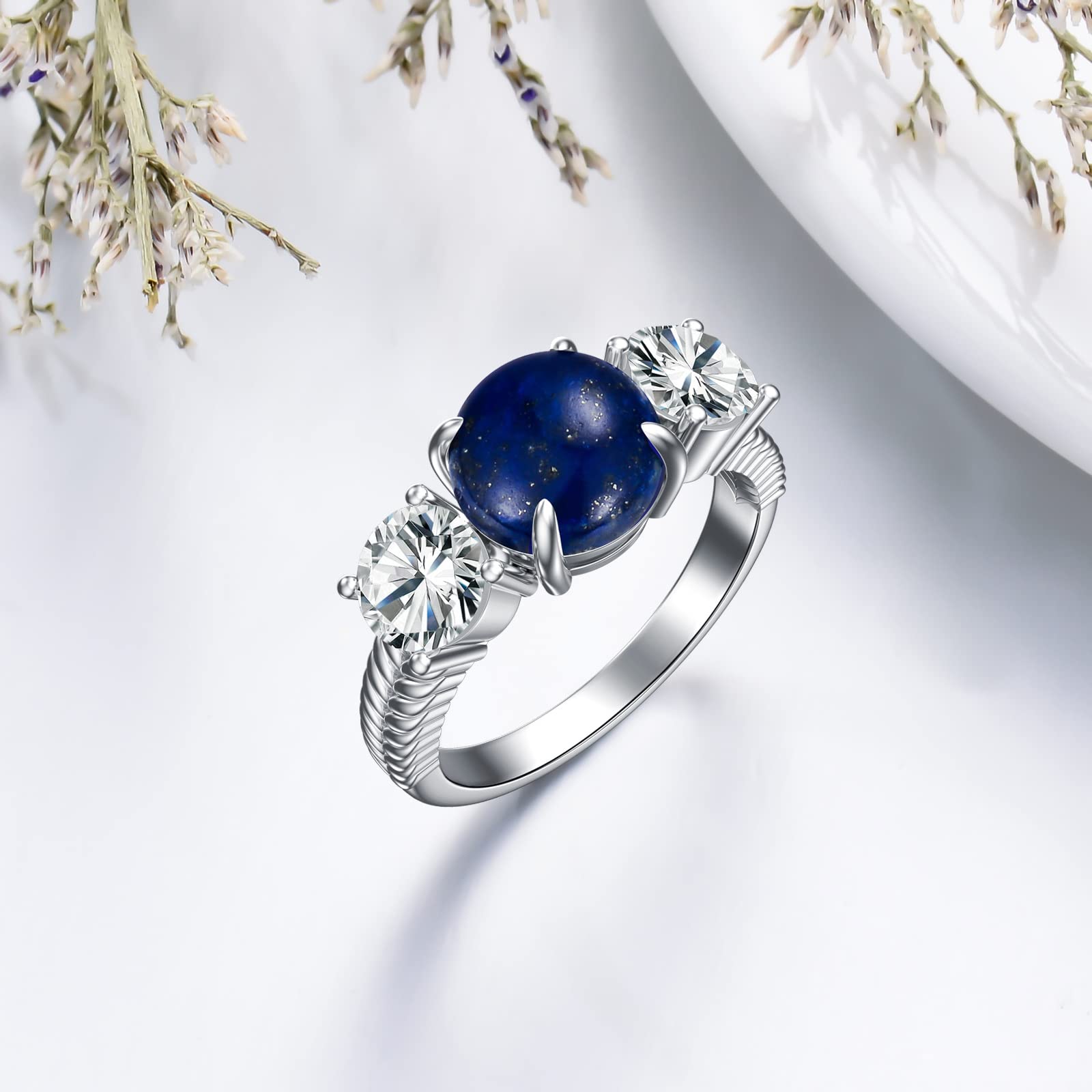 BETHZA Lapis Ring Sterling Silver For Women Natural Blue Lapis Lazuli Ring Size 8 Blue Stone Ring September Birthstone Rings Blue Gemstone Rings For Teen Girls