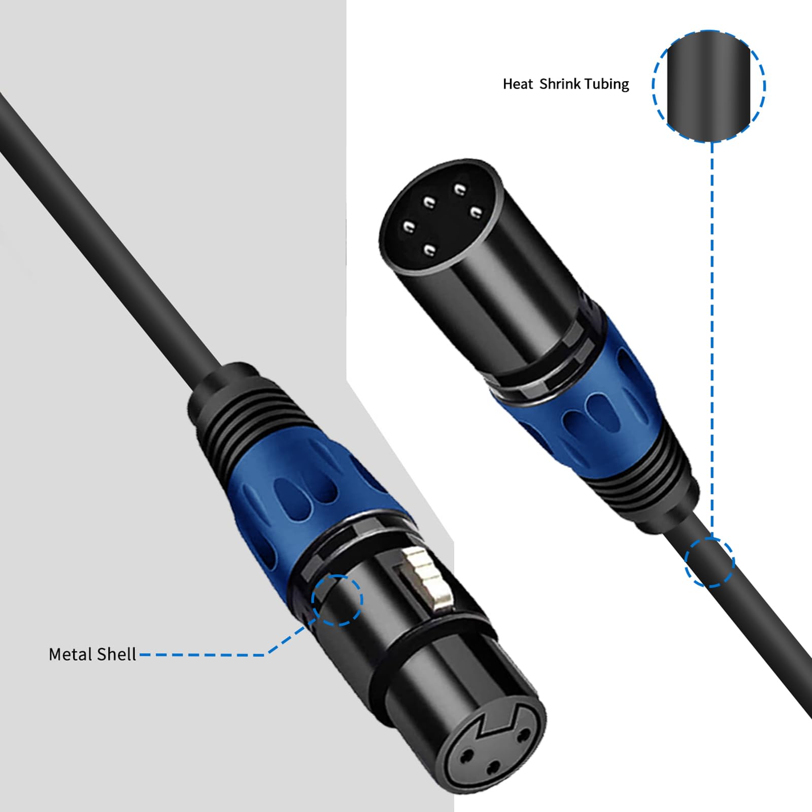 Seefeful (11.8inch /2Pack) 3 Pin XLR Female to 5 Pin XLR Male Audio Cable for Microphone DMX Stage Light Turnaround ，XLR3Fto XLR5M Adapter Cable