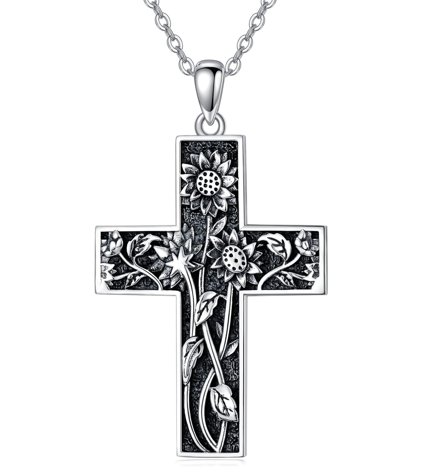 PROESS Cross Necklace For Women 925 Sterling Silver Sunflower Necklace Sunflower Cross Pendant Sunflower Gifts