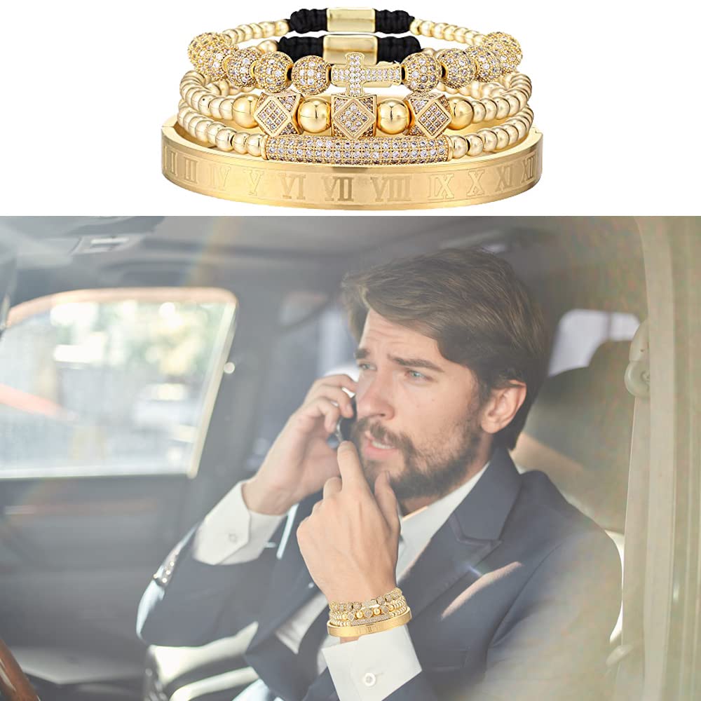 HYHONEY Gold Bracelets For Men Gold Bracelets For Women Mens Bracelet Beaded Bracelets Zircon Cross Bracelet For Men Women Stainless Steel Cuff Bangle Gold Cuff Bracelets For Women