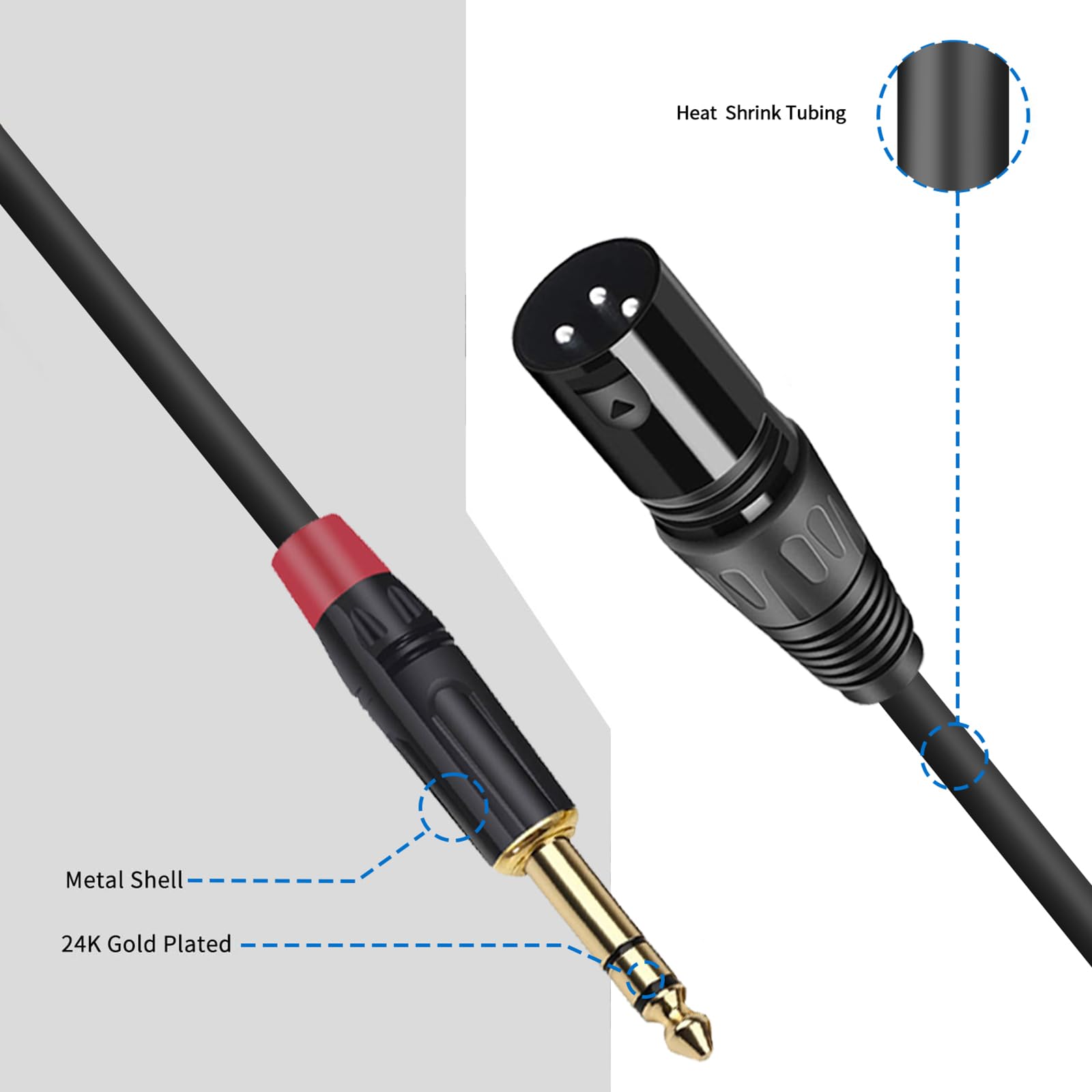 (2PACK/11.8inch) XLR to 1/4 TRS Stereo Adapter,XLR Male to 1/4 Inch (6.35mm) Stereo Balanced Microphone Stereo Audio Converter AdapterCable