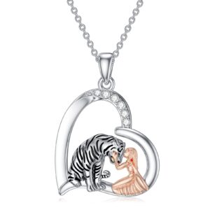 MEIDERBO Tiger Necklace for Women 925 Sterling Silver Tiger Jewelry Tiger Pendant Gifts for Women Mother Daughter