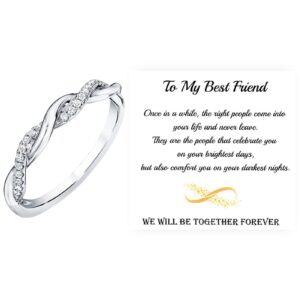 Twist Ring Sterling Silver, Adjustable Promise Ring To My Best Friend, Twisted Ring Cubic Zirconia Diamond Ring Wedding Party Women Jewelry Size 6-10