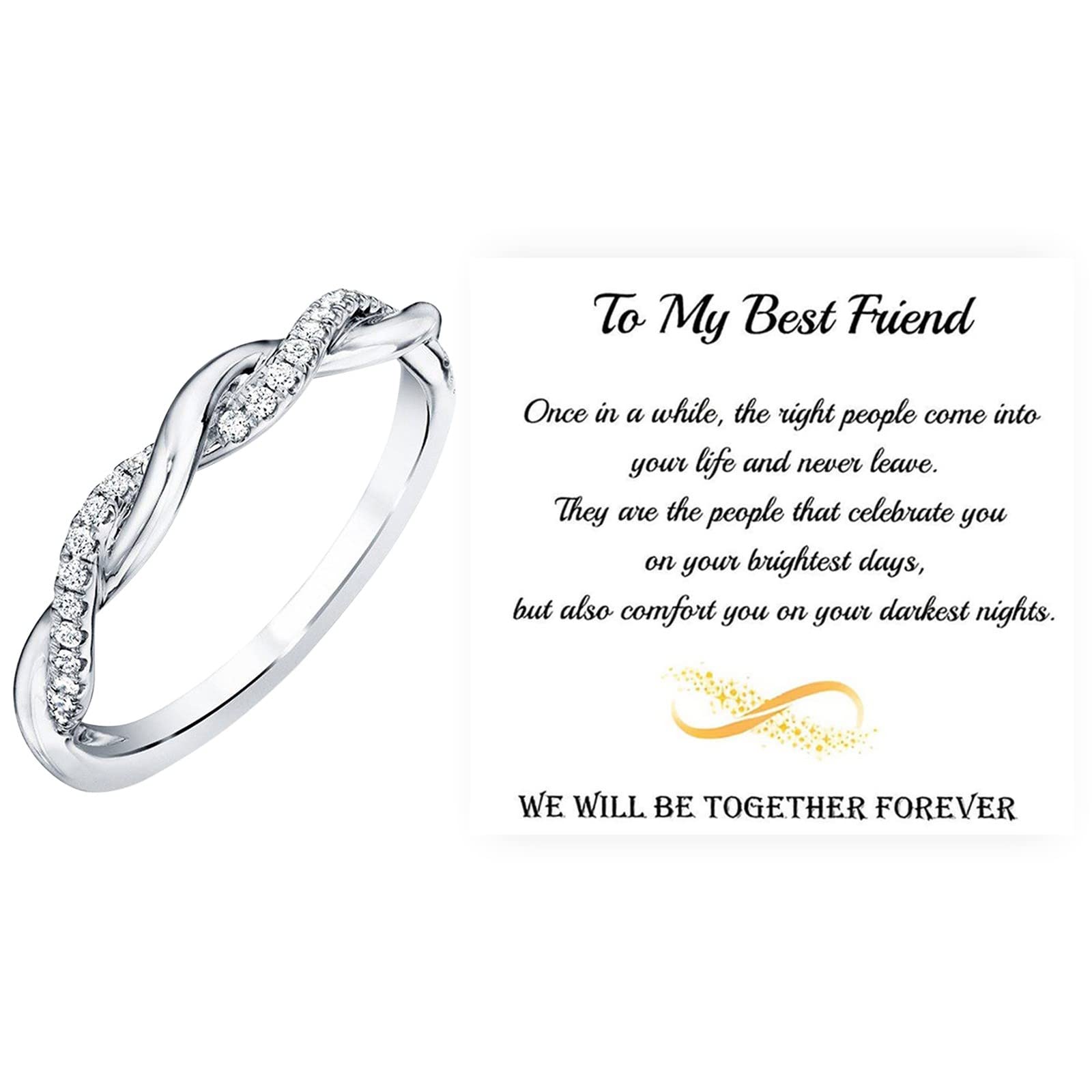 Twist Ring Sterling Silver, Adjustable Promise Ring To My Best Friend, Twisted Ring Cubic Zirconia Diamond Ring Wedding Party Women Jewelry Size 6-10