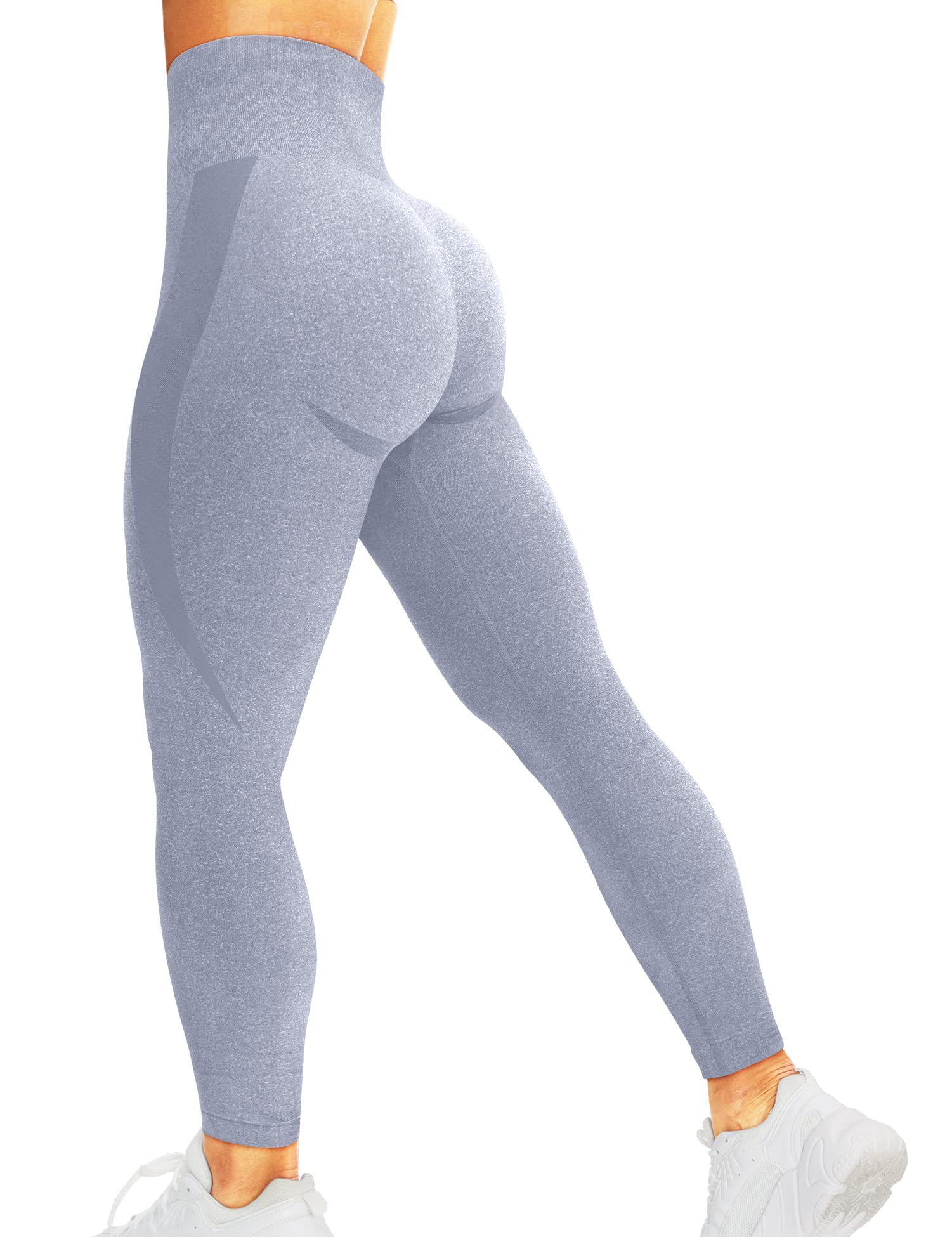 HIGORUN Women Seamless Leggings Smile Contour High Waist Workout Gym Yoga Pants Light Grey XS