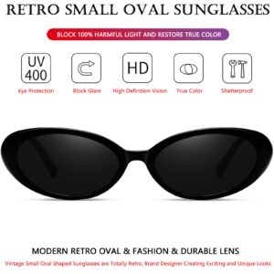 AIEYEZO Retro Oval Sunglasses for Women Fashion Small Oval Frame Sun Glasses 90s Vintage Style Shades (Black)