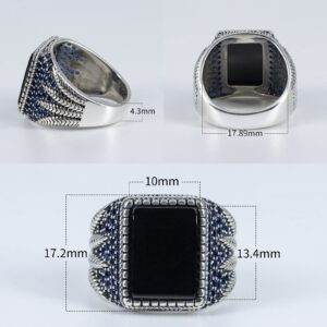 AROTOROM 925 Sterling Silver Ring with Solid Polished Rectangle Black Onyx Ring,Black Square Stone Turkish Ottoman Signet Rings, Sterling Silver Stone, Agate