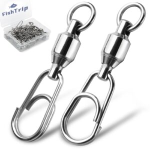 fishtrip 30pcs ball bearing fishing swivels with oval split ring, stainless steel snap swivel saltwater,heavy duty terminal tackle connector (4#)