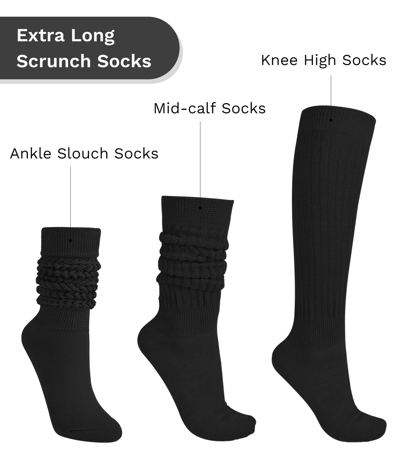 JOCMIC Slouch Socks for Woman 3 Pairs Women Scrunch Socks Extra Long Knee High Slouchy Socks Size 6-11 black