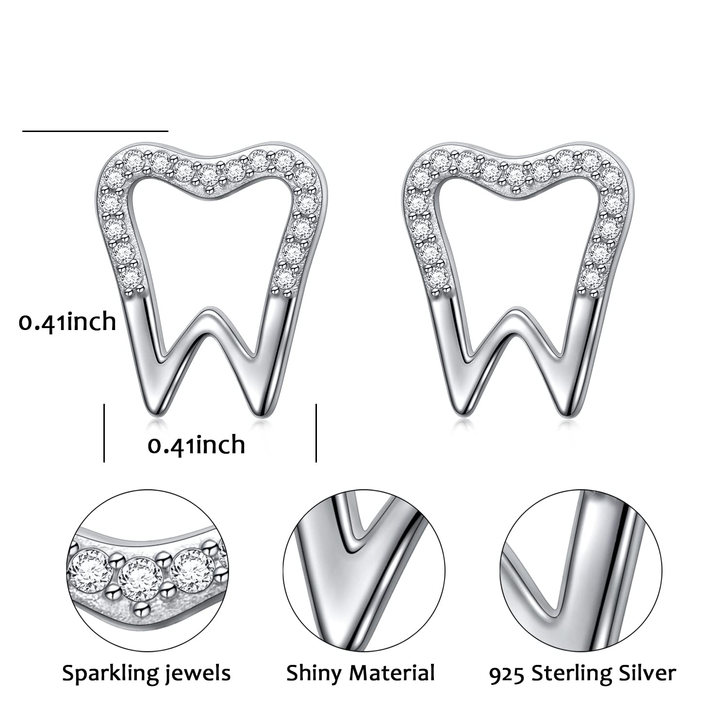 925 Sterling Silver Dainty Tooth Stud Earrings for Women Gifts Jewelry