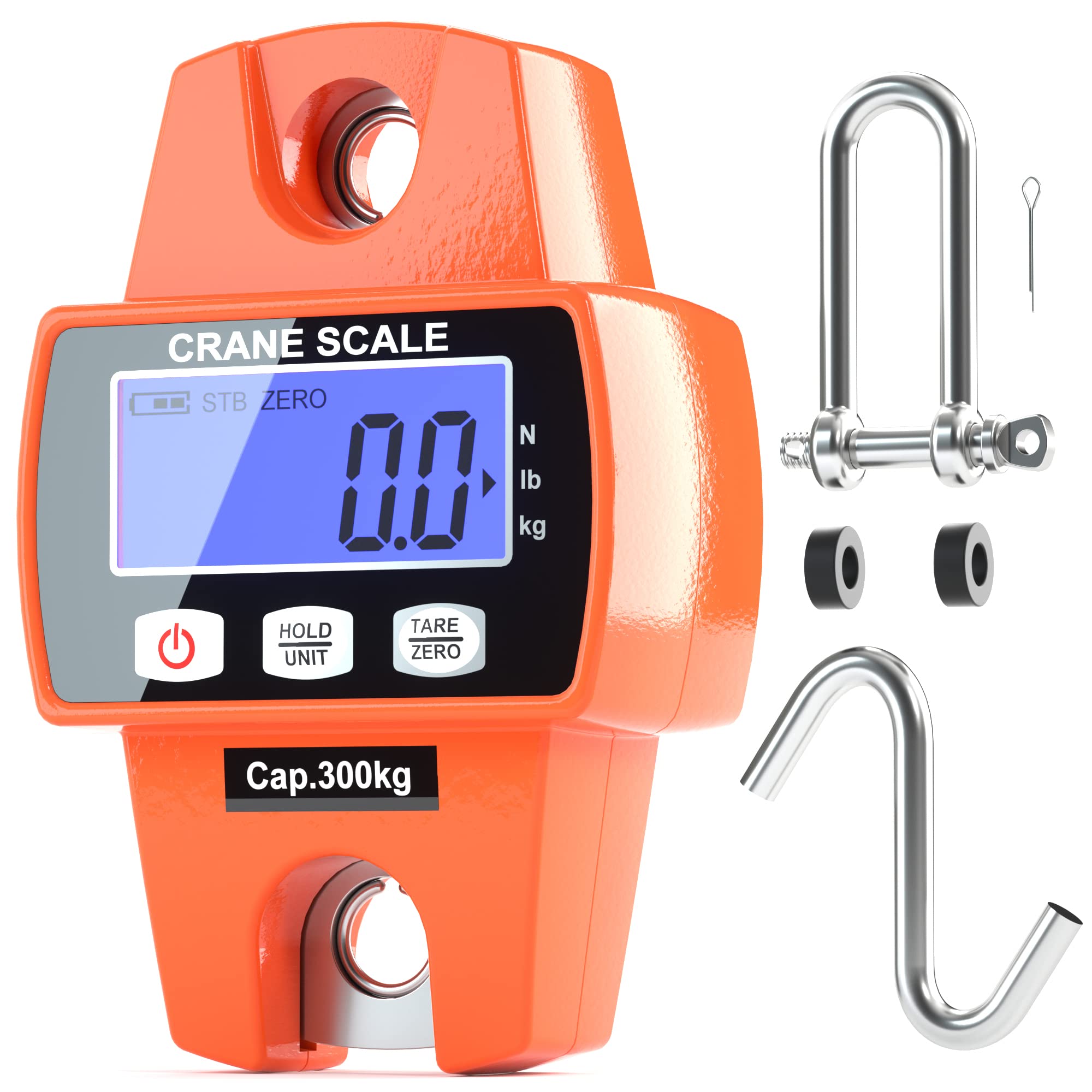 300kg / 660lb Portable Digital Crane Scale with Hooks, High Accuracy Heavy Duty Electronic Hanging Scale for Farm Hunting Fishing Outdoor (Orange)