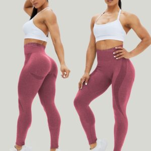 HIGORUN Women Seamless Leggings Smile Contour High Waist Workout Gym Yoga Pants Burgundy L