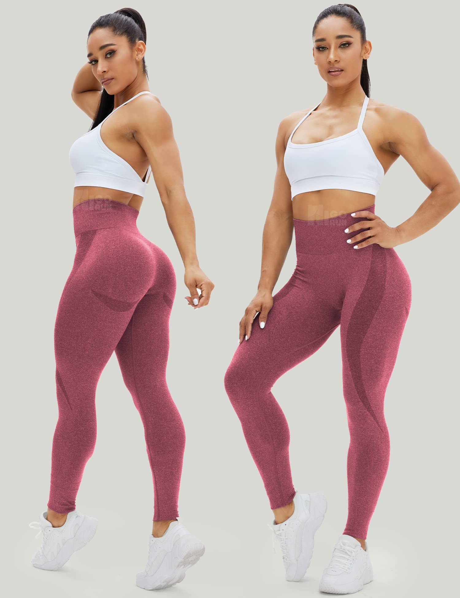 HIGORUN Women Seamless Leggings Smile Contour High Waist Workout Gym Yoga Pants Burgundy L