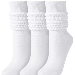 JOCMIC Slouch Socks for Woman 3 Pairs Women Scrunch Socks Extra Long Knee High Slouchy Socks Size 6-11 Wwhite