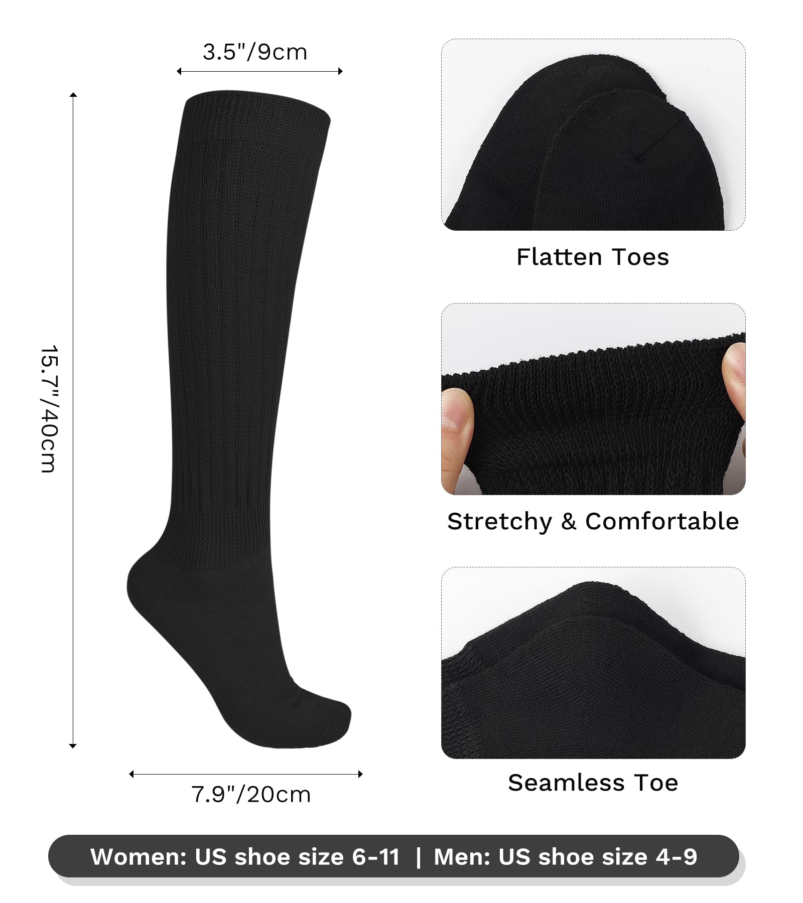 JOCMIC Slouch Socks for Woman 3 Pairs Women Scrunch Socks Extra Long Knee High Slouchy Socks Size 6-11 black