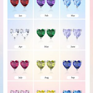 Vito 925 Sterling Silver Birthstone March Stud Earrings for Women, Cubic Zirconia Hypoallergenic Heart Aquamarine Ear Studs Jewelry Gift for Sister Daughter on Birthday