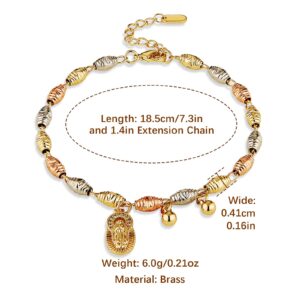 HZMAN Virgin Mary Rosary Bead Cross Bracelet Virgin of Guadalupe Adjustable Link Bracelet for Women Jewelry Gift (Tricolor & Bead Pendant)