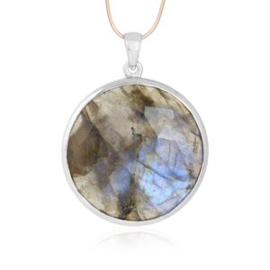 gemshiner- natural labradorite 925 sterling silver pendant without chain birthstone birthday valentines jewelry gift for women girls teens white rhodium plating