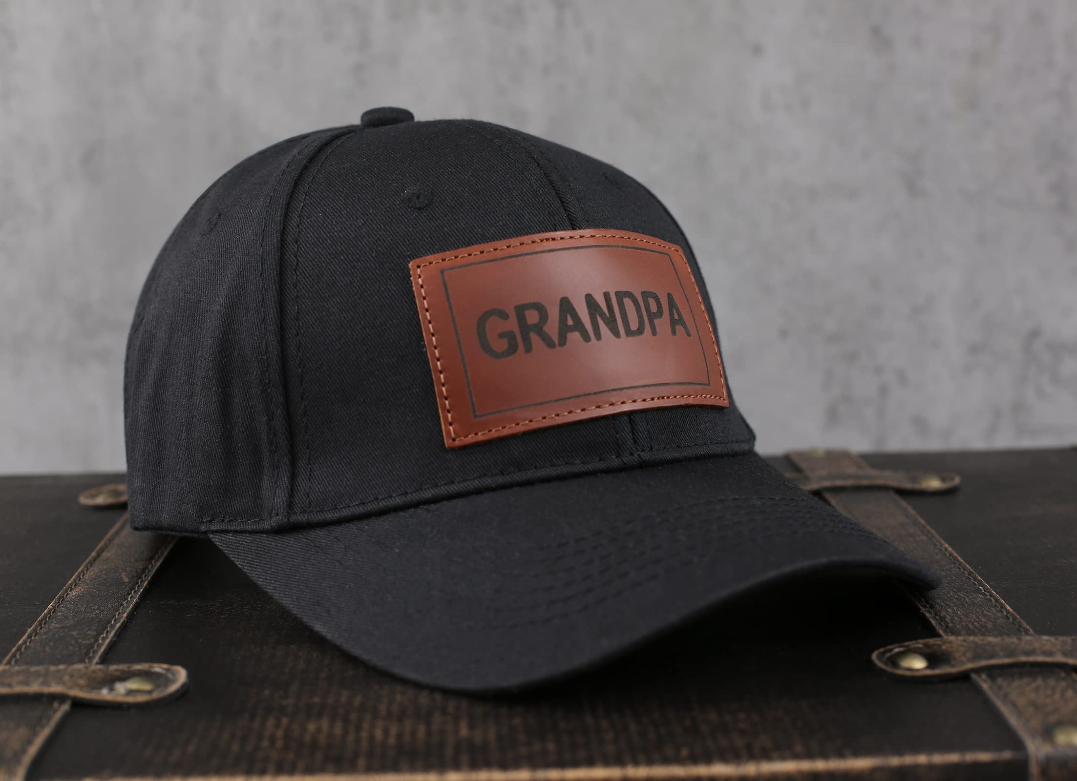 New Grandpa Gift，Grandpa Leather Patch Trucker Hat，Best Gift for Grandpa，Baseball Hat for Grandpa Black