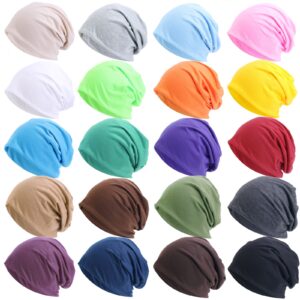 Tergy 20pcs Unisex Beanie Hats for Men Women Slouchy Beanie Hip-Hop Caps Lighweight Soft Skull Caps for Chemo Sleep Solid Color