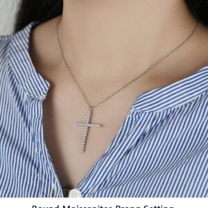 Luxfine Moissanite Cross Necklace for Women, Sterling Silver Diamond Crucifix Pendant, White Gold Plated Iced Out Jewelry, Metal, Moissanite