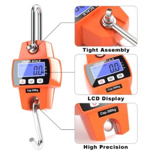 300kg / 660lb Portable Digital Crane Scale with Hooks, High Accuracy Heavy Duty Electronic Hanging Scale for Farm Hunting Fishing Outdoor (Orange)