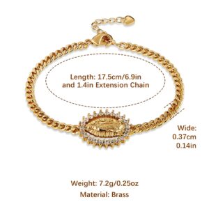 HZMAN Virgin Mary Rosary Bead Cross Bracelet Virgin of Guadalupe Adjustable Link Bracelet for Women Jewelry Gift (Virgin of Guadalupe & Cuban chain)