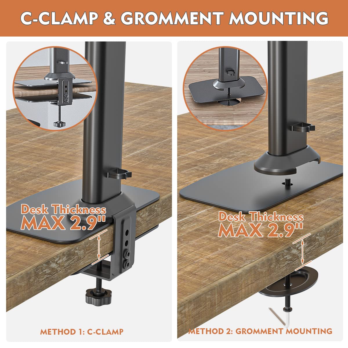 HEMUDU Dual Monitor Articulating Desk Mount Arm Stand - Vertical Stack Screen Supports Two 13 to 34 Inch & Monitor Mount Reinforcement Plate